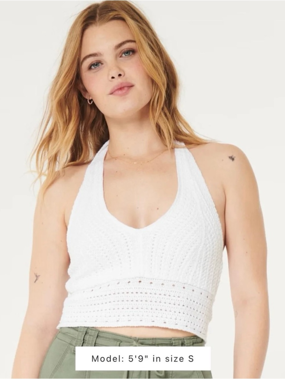 Hollister White Crochet Halter Crop Top - Women Size S